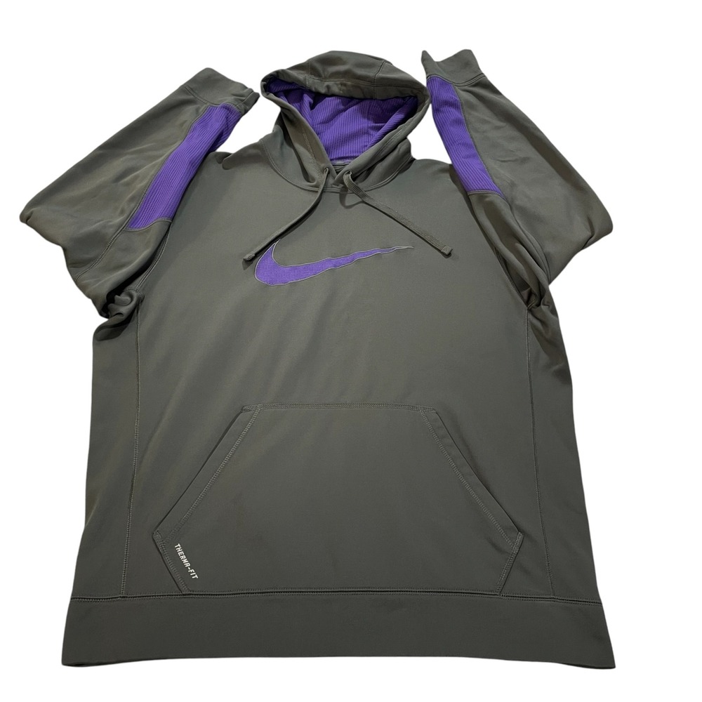Nike Therma-FIT Mens XL Hoodie Grey Purple Swoosh Pullover Sweatshirt 517364-065